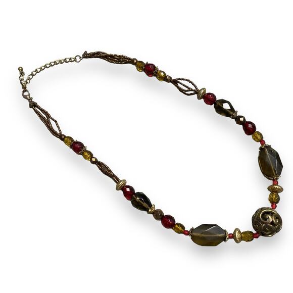 Gold and Burgundy Necklace and Bracelet Set - Picture 3 of 6
